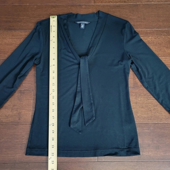 Banana Republic Vtg Black 3/4 Sleeve Stretchy Modal V-Neck Tie Front Top Size S - Picture 7 of 8